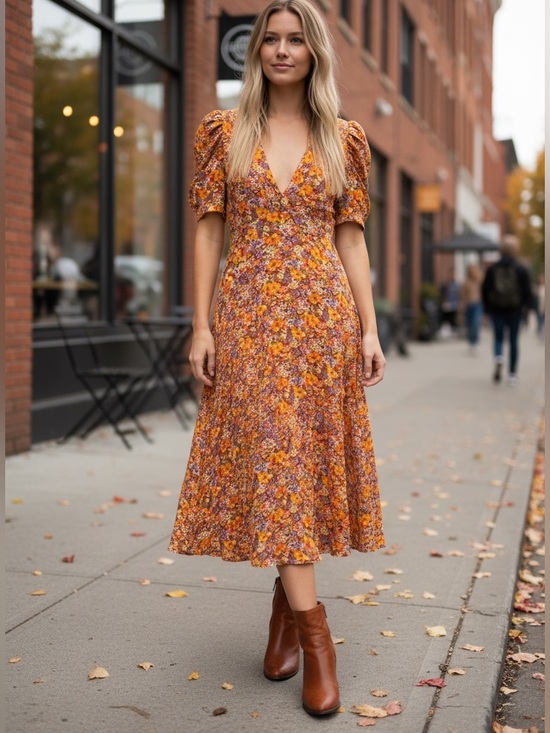 Faithfull the Brand Dresses & Skirts - FAITHFULL THE BRAND FLOWY MIDI DRESS V-NECK FEMININE PRAIRIE ROMANTIC SIZE 6 MED